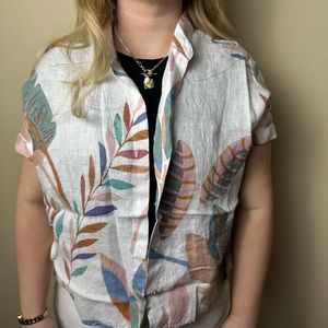 LINEN BUTTON DOWN T SHIRT SUMMER FLORAL COVERUP